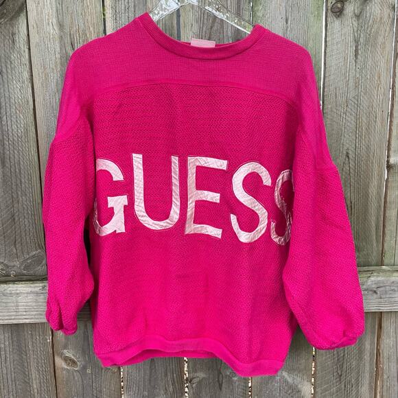 Guess Vintage Georges Marciano Knit Sweater/Sweatshirt Pink Block Letters  M - Picture 1 of 8
